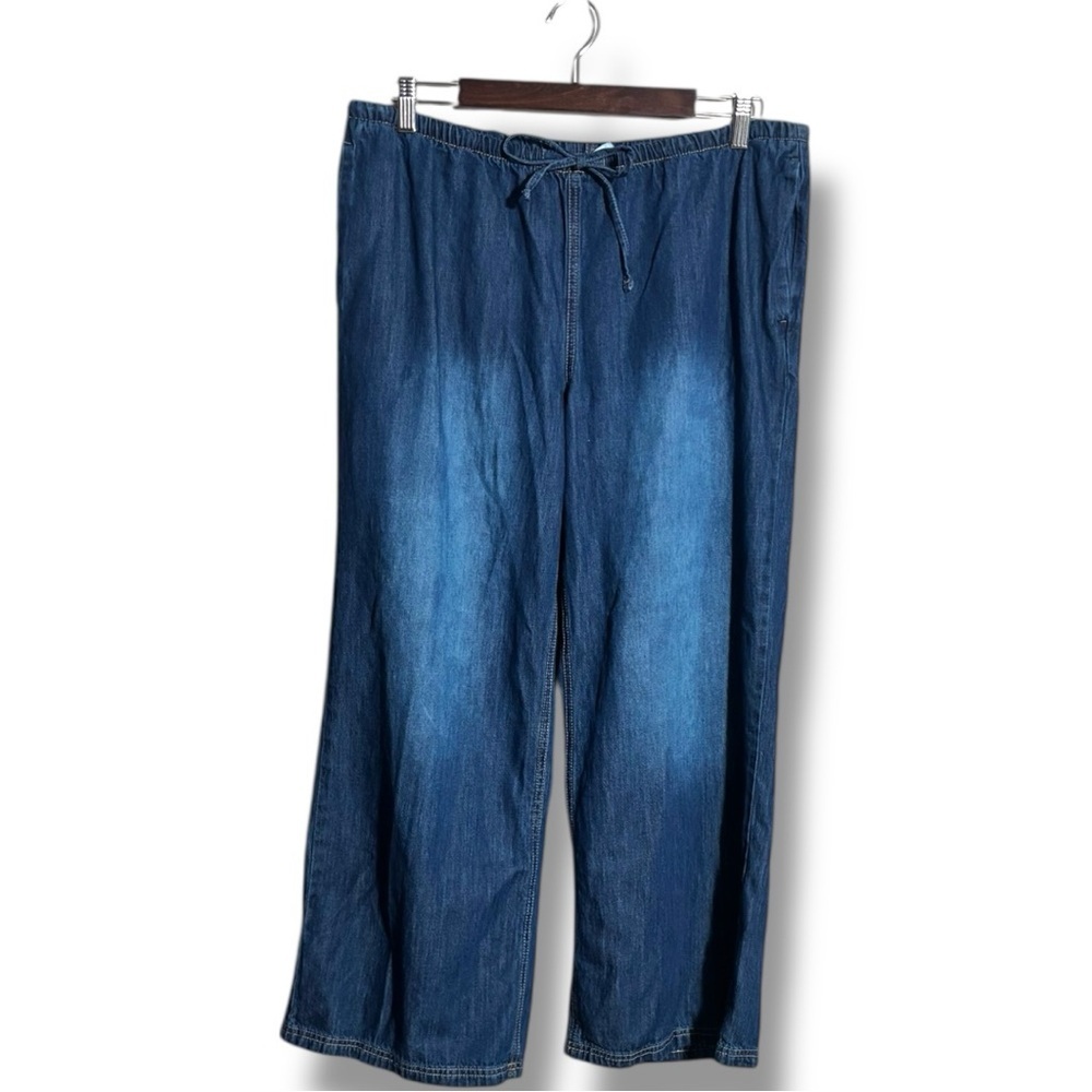 DIVIDED Dark Blue Wide Leg Distressed Knees Adjustable Tie Waist Jeans for Women - Picture 15 of 16